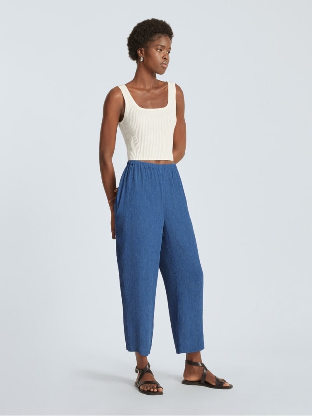 Everlane Relaxed Crinkle Set - Tank & Wide-Leg Pull-On Pants in Bright Blue